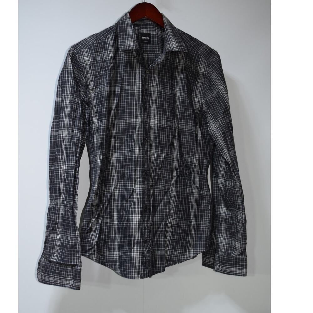 Hugo Boss Black Label Slim Fit Check Dress Shirt Mens Medium